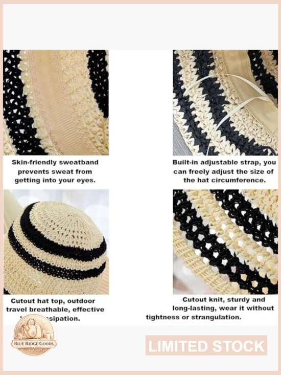 Striped Straw Sun Hat Bucket Hat Foldable Wide Brim Beach Fishing UPF Protection main image 4